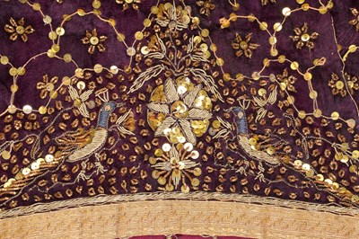 Lot 275 - AN INDIAN EMBROIDERED PURPLE VELVET CEREMONIAL PARASOL COVER