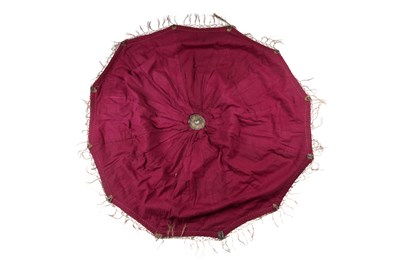 Lot 275 - AN INDIAN EMBROIDERED PURPLE VELVET CEREMONIAL PARASOL COVER
