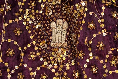 Lot 275 - AN INDIAN EMBROIDERED PURPLE VELVET CEREMONIAL PARASOL COVER