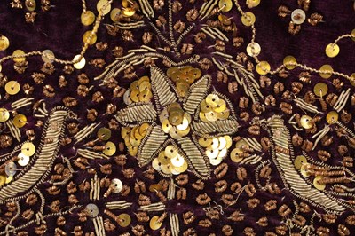 Lot 275 - AN INDIAN EMBROIDERED PURPLE VELVET CEREMONIAL PARASOL COVER