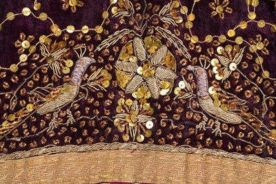 Lot 275 - AN INDIAN EMBROIDERED PURPLE VELVET CEREMONIAL PARASOL COVER