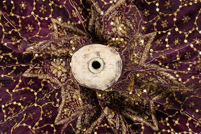Lot 275 - AN INDIAN EMBROIDERED PURPLE VELVET CEREMONIAL PARASOL COVER