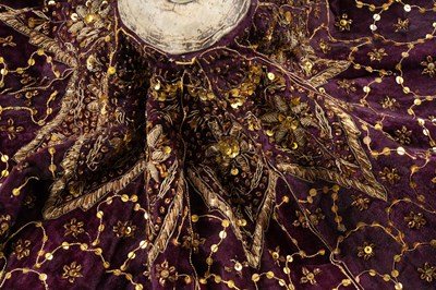 Lot 275 - AN INDIAN EMBROIDERED PURPLE VELVET CEREMONIAL PARASOL COVER