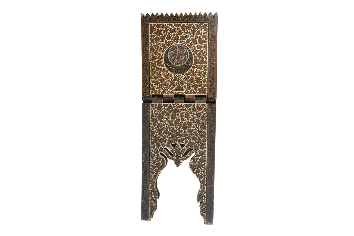 Lot 156 - A TALL INDIAN POLYCHROME-PAINTED WOODEN QUR’AN STAND