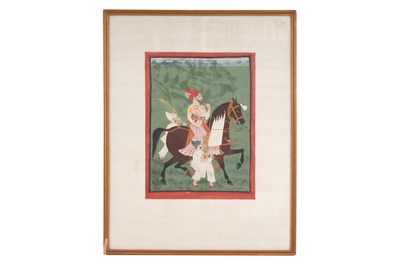 Lot 43 - AN EQUESTRIAN PORTRAIT OF AN INDIAN RAJA SMOKING HUQQA