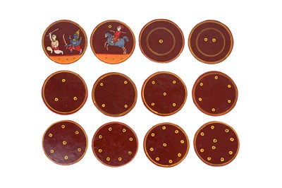 Lot 112 - A SET OF POLYCHROME-PAINTED LACQUERED 120 DASHAVATARA GANJIFA PLAYING CARDS AND BOX