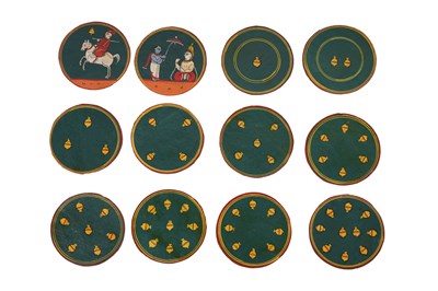 Lot 112 - A SET OF POLYCHROME-PAINTED LACQUERED 120 DASHAVATARA GANJIFA PLAYING CARDS AND BOX
