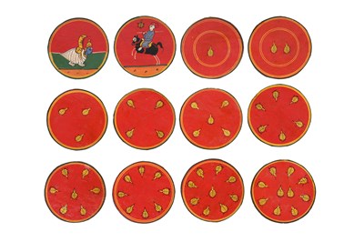 Lot 112 - A SET OF POLYCHROME-PAINTED LACQUERED 120 DASHAVATARA GANJIFA PLAYING CARDS AND BOX