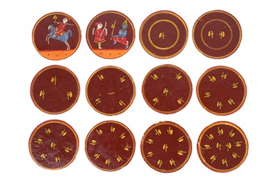 Lot 112 - A SET OF POLYCHROME-PAINTED LACQUERED 120 DASHAVATARA GANJIFA PLAYING CARDS AND BOX