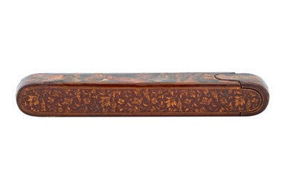 Lot 106 - A QAJAR LACQUERED PAPIER-MÂCHÉ PEN CASE (QALAMDAN) WITH THE BINDING OF ISAAC