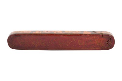 Lot 105 - A QAJAR LACQUERED PAPIER-MÂCHÉ PEN CASE (QALAMDAN) AND A SPECTACLE CASE WITH QAJAR BEAUTIES