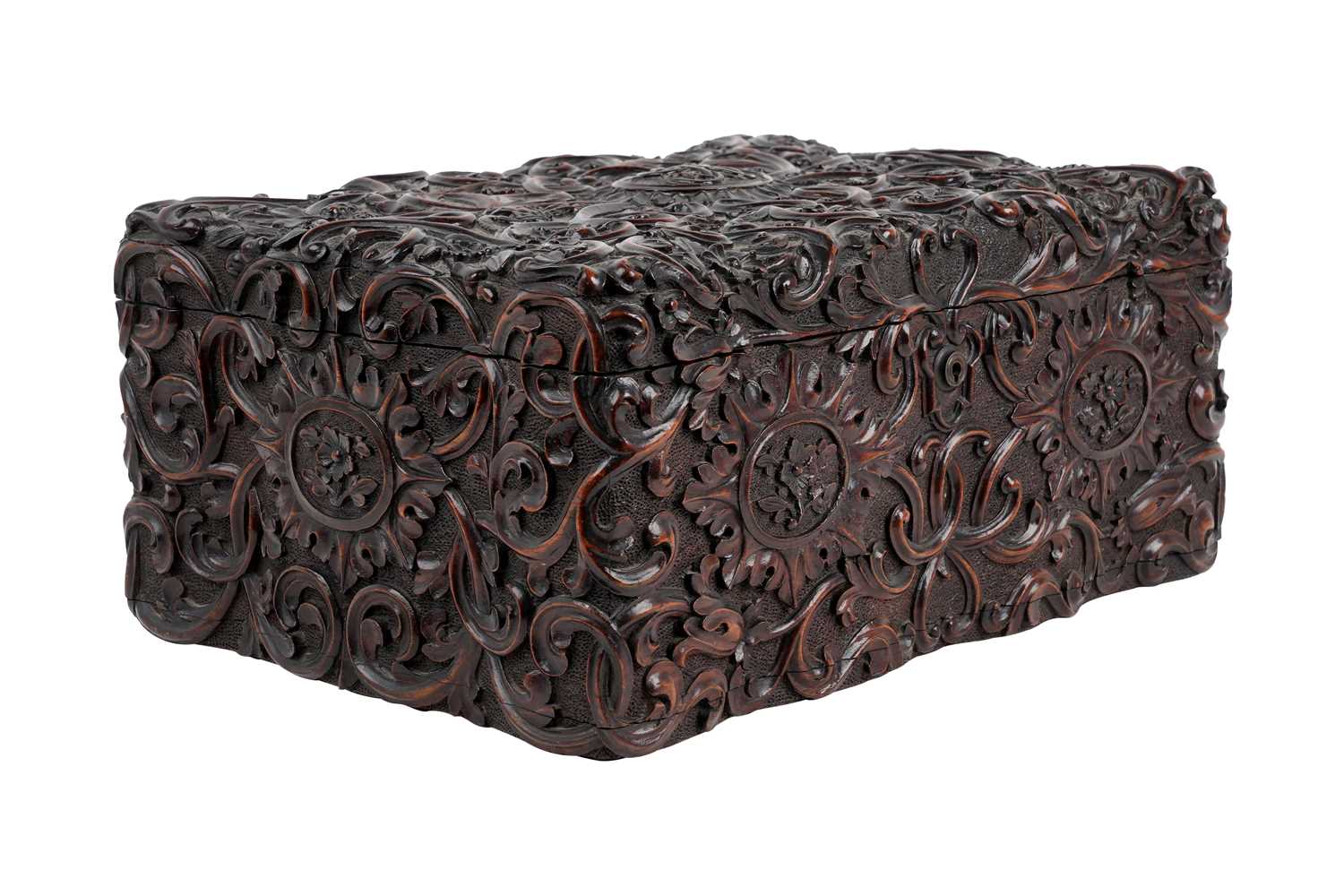 Lot 167 - A DUTCH COLONIAL CARVED ROSEWOOD LIDDED BOX