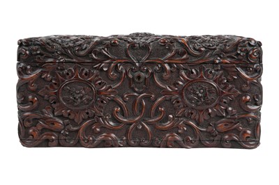 Lot 167 - A DUTCH COLONIAL CARVED ROSEWOOD LIDDED BOX