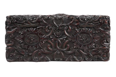 Lot 167 - A DUTCH COLONIAL CARVED ROSEWOOD LIDDED BOX