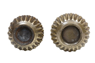 Lot 6 - A NEAR PAIR OF INDIAN HIGH-TIN GADROONED METAL BOTTLES WITH DIAMOND-SHAPED PATTERN