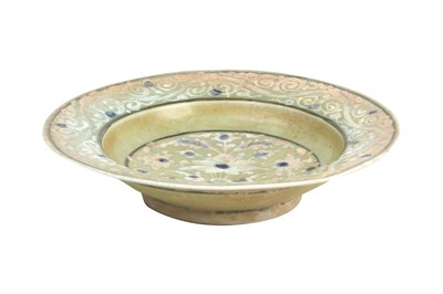 Lot 139 - A SAFAVID CELADON POTTERY DISH WITH LOTUS AND CLOUD MOTIFS