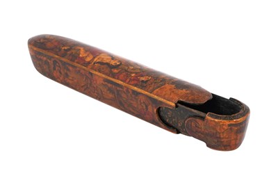 Lot 102 - A QAJAR LACQUERED PAPIER-MÂCHÉ PEN CASE (QALAMDAN) WITH PRINCESS SHIRIN BATHING