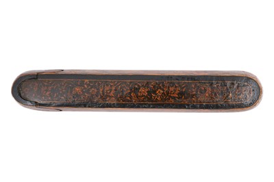 Lot 102 - A QAJAR LACQUERED PAPIER-MÂCHÉ PEN CASE (QALAMDAN) WITH PRINCESS SHIRIN BATHING