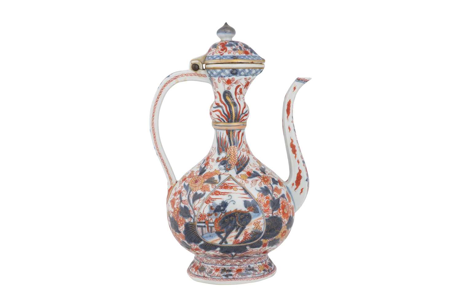 Lot 126 - AN ENAMELLED AND GILT JAPANESE-REVIVAL IMARI-STYLE POTTERY EWER