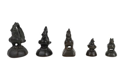 Lot 173 - ELEVEN BRONZE BURMESE OPIUM WEIGHTS WITH BRAHMI DUCKS AND QILINS