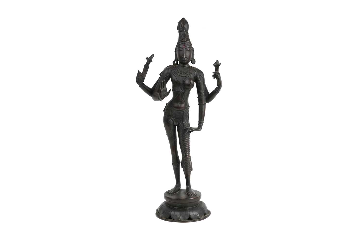 Lot 171 - A CHOLA-REVIVAL BRONZE STATUE OF ARDHANARISHVARA (अर्धनारीश्व)