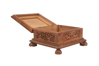 Lot 160 - A FINELY CARVED INDIAN SANDALWOOD BOX WITH JUNGLE SCENE