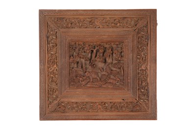 Lot 160 - A FINELY CARVED INDIAN SANDALWOOD BOX WITH JUNGLE SCENE