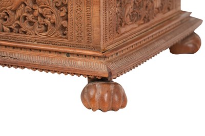 Lot 160 - A FINELY CARVED INDIAN SANDALWOOD BOX WITH JUNGLE SCENE
