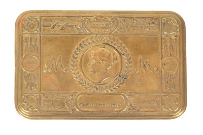 Lot 61 - A WWI CHASED BRASS CHRISTMAS BOX WITH PRINCESS MARY'S PORTRAIT