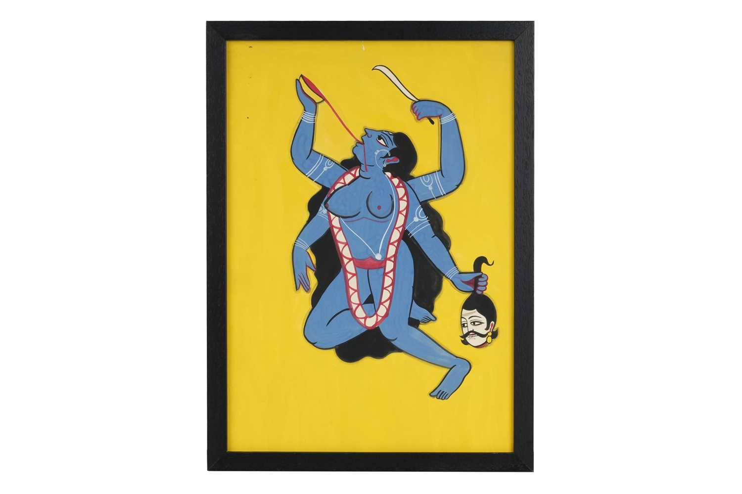 Lot 52 - A KALIGHAT PAINTING OF THE HINDU GODDESS KALI