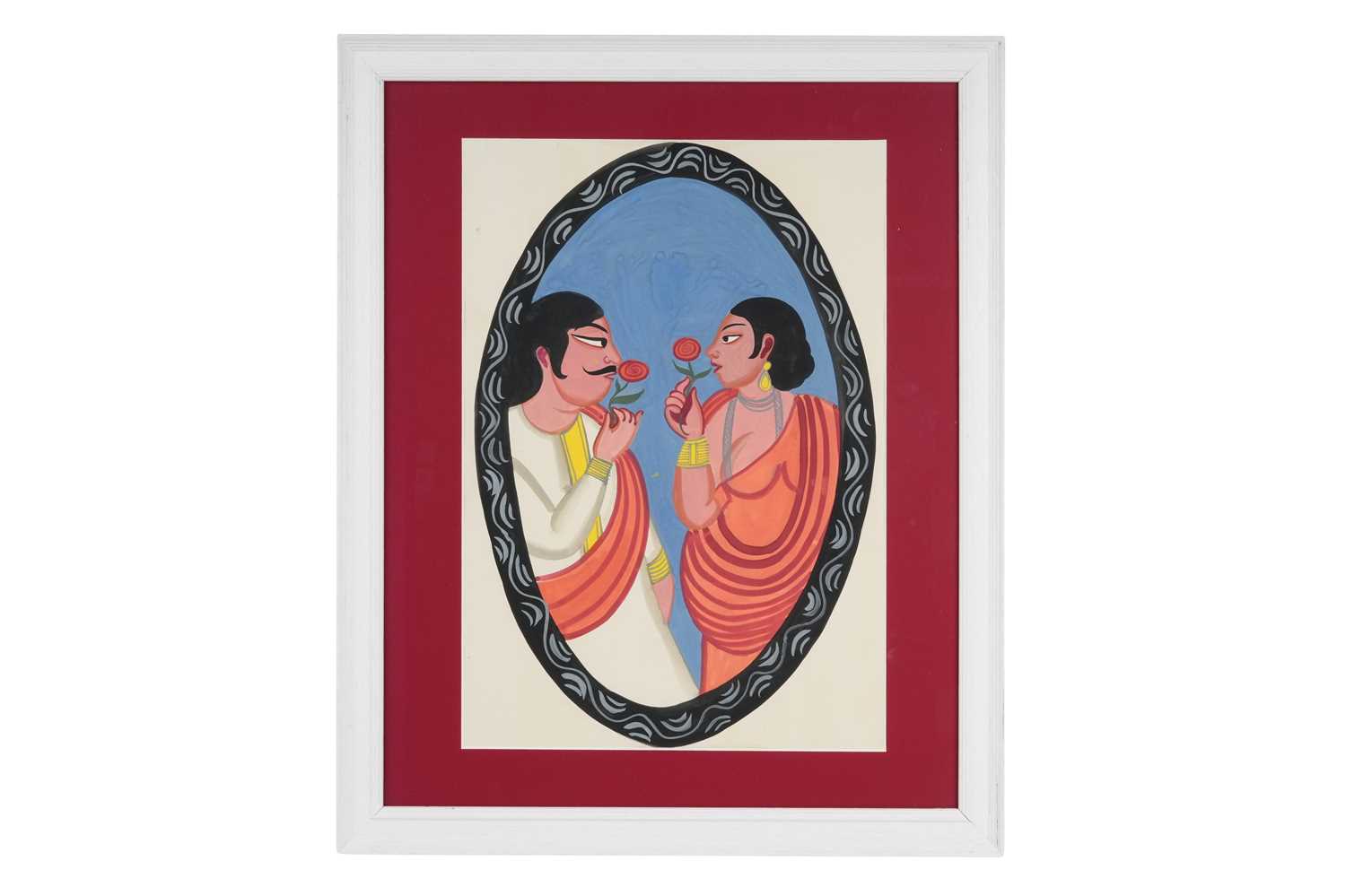 Lot 51 - A KALIGHAT PAINTING WITH LOVERS