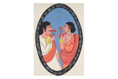 Lot 51 - A KALIGHAT PAINTING WITH LOVERS