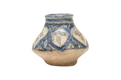 Lot 155 - A MINIATURE COBALT BLUE AND BLACK PAINTED POTTERY VASE