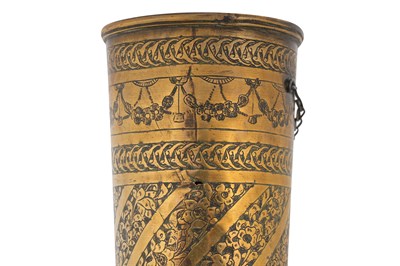 Lot 183 - A PAIR OF ZAND-STYLE QAJAR MONUMENTAL BRASS VASES