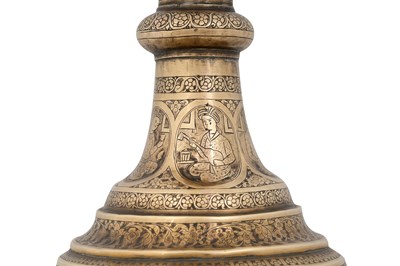Lot 183 - A PAIR OF ZAND-STYLE QAJAR MONUMENTAL BRASS VASES