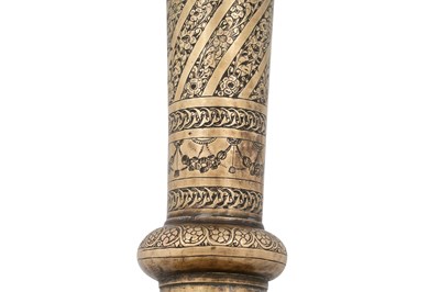 Lot 183 - A PAIR OF ZAND-STYLE QAJAR MONUMENTAL BRASS VASES