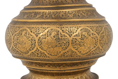 Lot 183 - A PAIR OF ZAND-STYLE QAJAR MONUMENTAL BRASS VASES