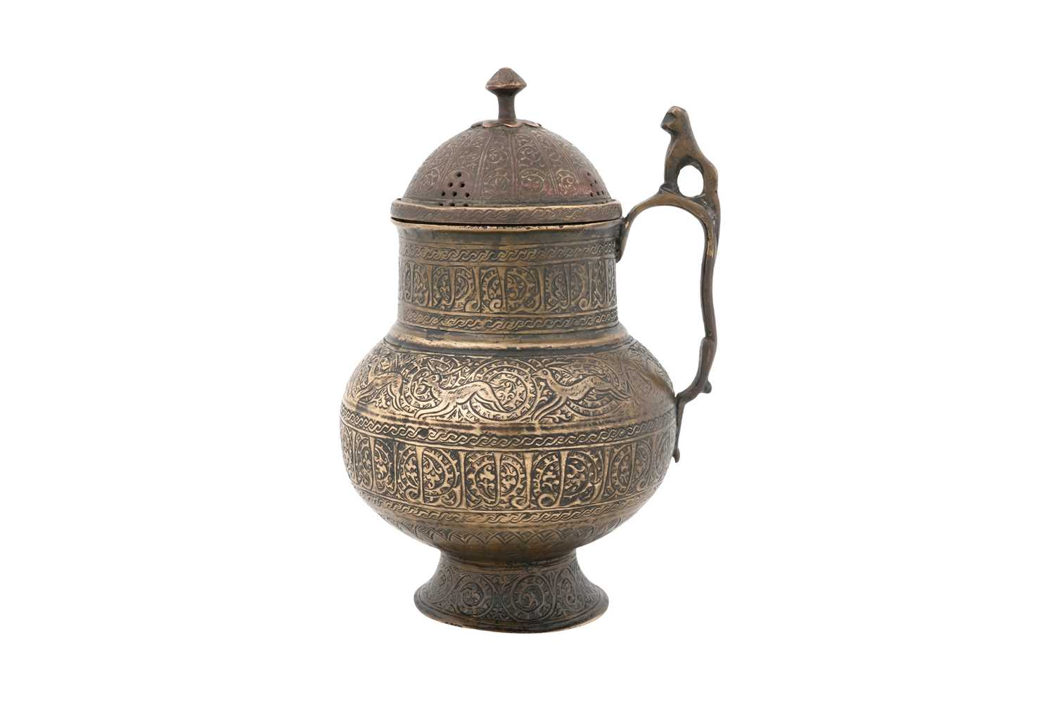 Lot 185 - A PERSIAN BRASS WINE JUG WITH LID