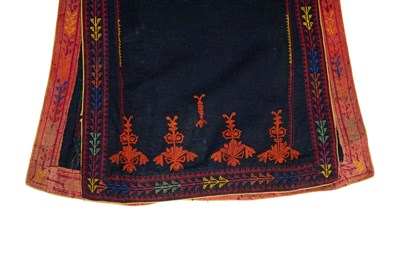 Lot 269 - A PALESTINIAN SLEEVELESS INDIGO BLUE-DYED LINEN JILLAYEH COAT WITH KASSABA EMBROIDERY