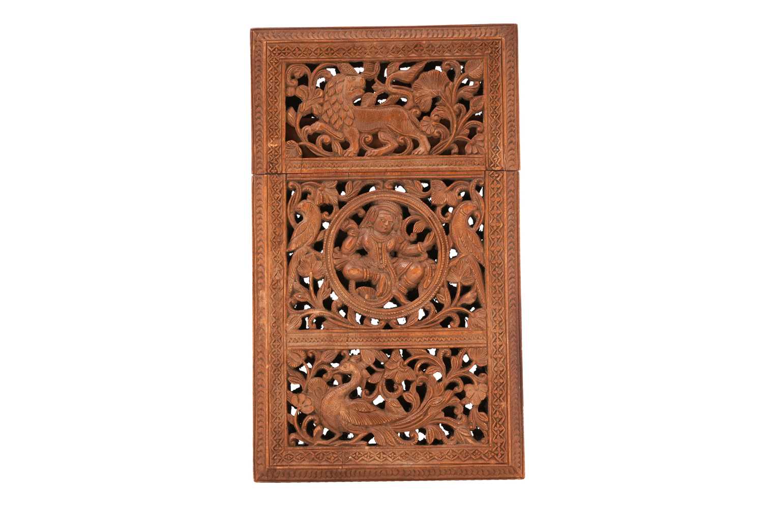 Lot 161 - AN INDIAN CARVED AND PIERCED SANDALWOOD CARD CASE