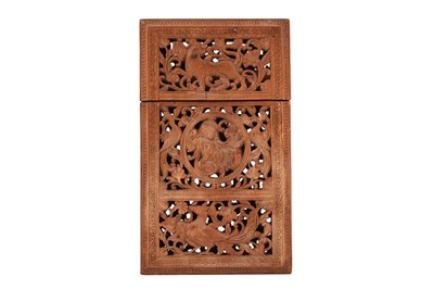 Lot 161 - AN INDIAN CARVED AND PIERCED SANDALWOOD CARD CASE
