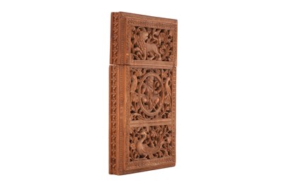 Lot 161 - AN INDIAN CARVED AND PIERCED SANDALWOOD CARD CASE