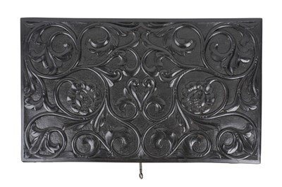 Lot 168 - λ A SINHALESE CARVED EBONY PORTABLE WRITING CABINET WITH IVORY-INLAID LIONS