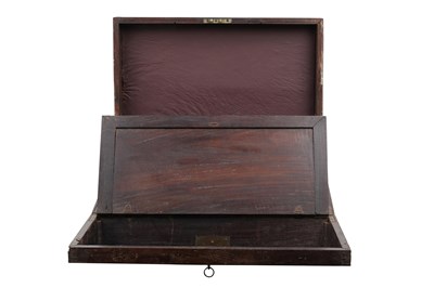 Lot 163 - A BRASS WIRE-INLAID CARVED WOOD WRITING BOX BELONGING TO THE MINISTER OF THE JAIPUR STATE