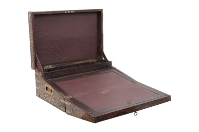 Lot 163 - A BRASS WIRE-INLAID CARVED WOOD WRITING BOX BELONGING TO THE MINISTER OF THE JAIPUR STATE