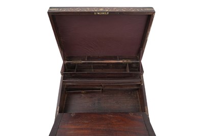 Lot 163 - A BRASS WIRE-INLAID CARVED WOOD WRITING BOX BELONGING TO THE MINISTER OF THE JAIPUR STATE