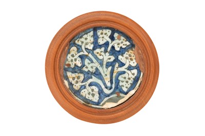 Lot 154 - THREE FRAGMENTS OF MAMLUK POTTERY DISHES WITH FLORAL DESIGNS