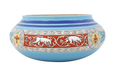 Lot 125 - AN ELABORATE ISLAMIC-STYLE POLYCHROME-PAINTED FRENCH FAIENCE POTTERY BOWL