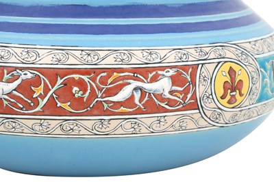 Lot 125 - AN ELABORATE ISLAMIC-STYLE POLYCHROME-PAINTED FRENCH FAIENCE POTTERY BOWL