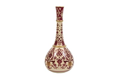 Lot 265 - AN OVERGLAZE PINK-ENAMELLED AND GILT IZNIK-STYLE POTTERY VASE